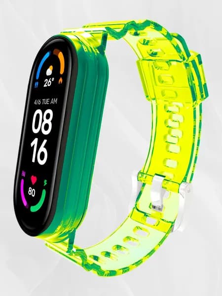 Прозрачный силиконовый ремешок для фитнес-браслета Mi Band 4, 5, 6, 7 / Сменный ремешок для смарт часов Ми Банд 4, 5, 6, 7 / Светло-зеленый