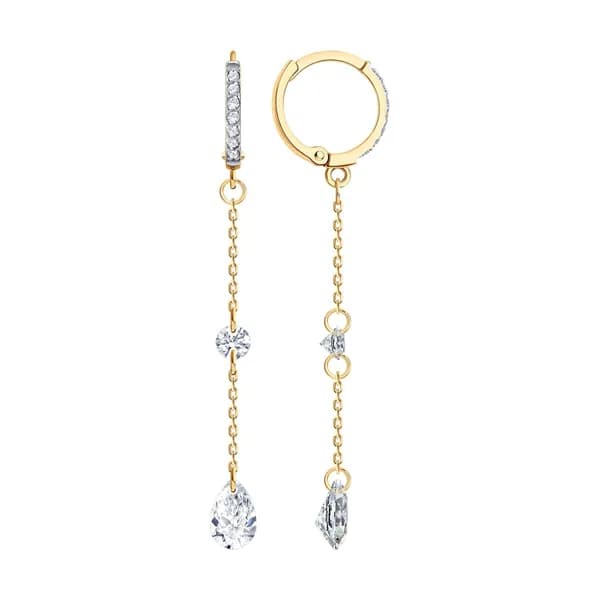 Золотые серьги DIAMANT-ONLINE с фианитом 585 пробы