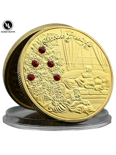 Новогодняя памятная монета с кристаллами, 40 мм, "Merry Christmas", сувенир, рождественский подарок, праздничный декор, коллекционная медаль