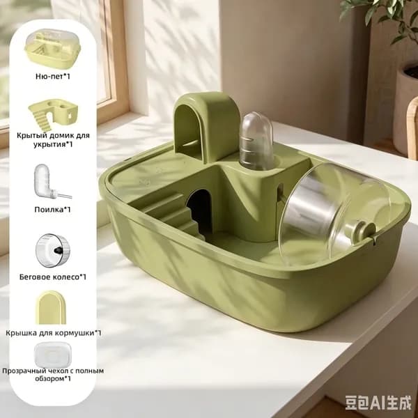 Клетка для хомяка портативная, люксовая модель розовая, с ручкой и домиком для корма, пластиковая