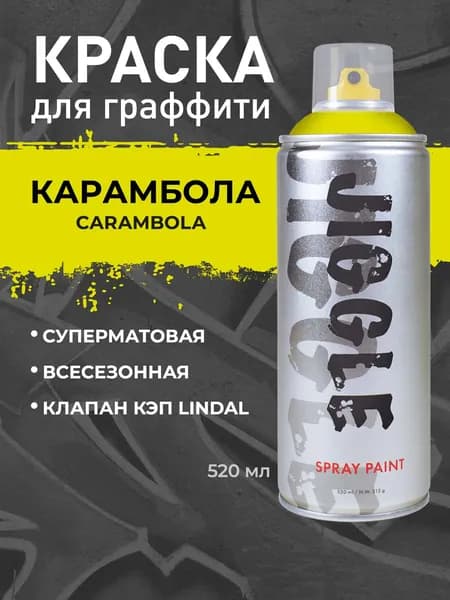 Аэрозольная краска для граффити в баллончике JIGGLE PRO суперматовая, 520 мл, CARAMBOLA / Карамбола