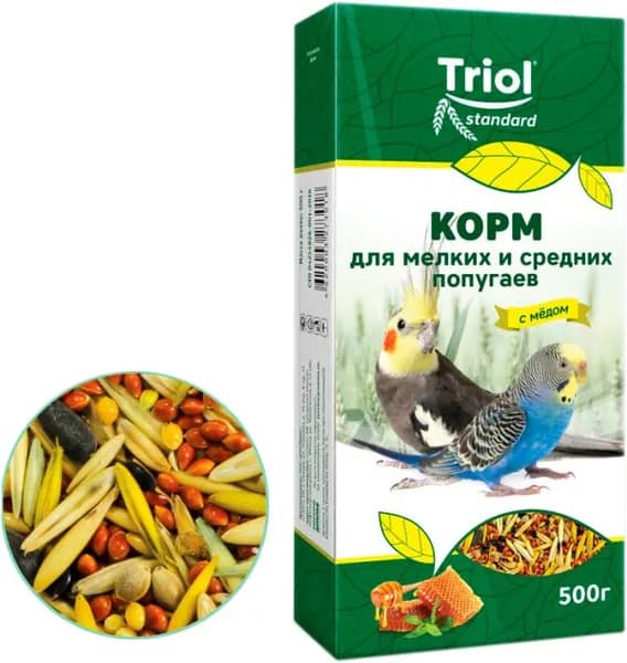 Сухой корм для мелких и средних попугаев с мёдом Triol 500г