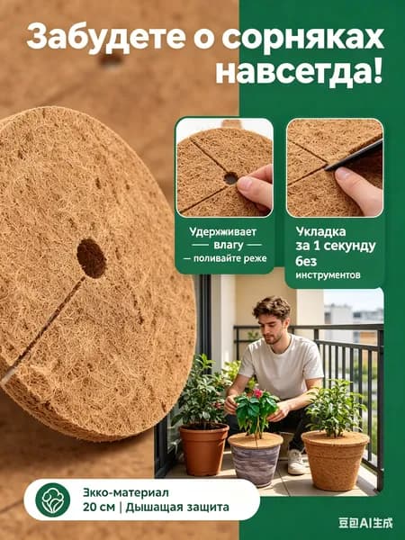 Агроткань от сорняков Кокосовое волокно, 0.2x0.2 м, 1 шт