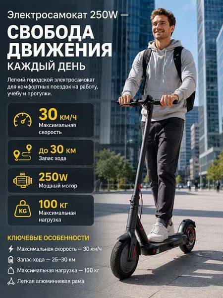 Электросамокат Складной 8,5 дюймов, черный