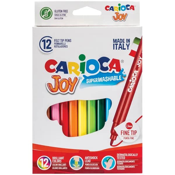 Фломастеры для рисования набор Carioca "Joy", 12 цветов, смываемые, картон, европодвес