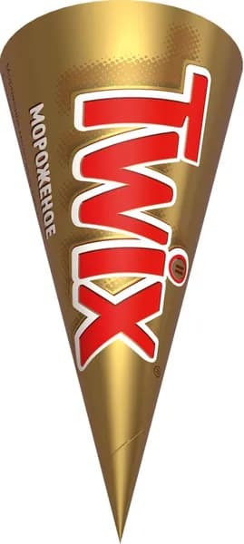 Мороженое TWIX Двухслойное, молочное со вкусом карамели и молочное с какао-порошком, с карамелью, рисовыми шариками 5%, без змж, вафельный рожок, 68г2шт