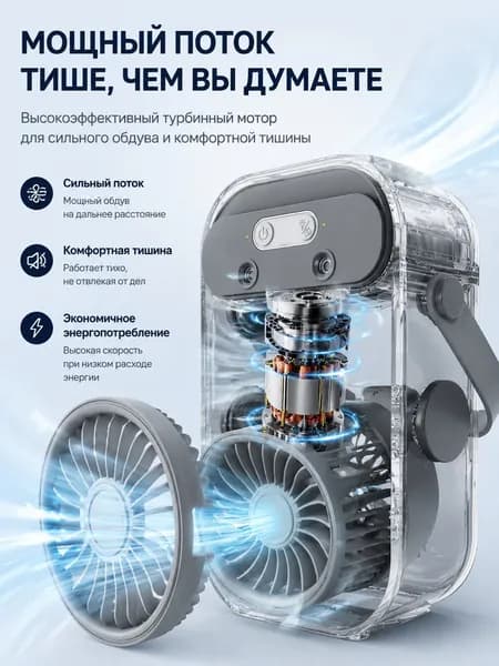 Портативный испарительный вентилятор с туманом и ночником, 155 76 198,5 мм, ледяная вода, синий