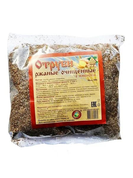 Отруби ржаные очищенные СибТар с имбирем 200гр, СибТар