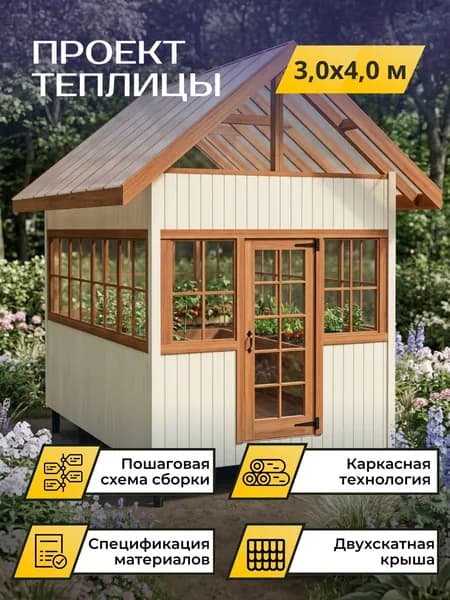 Проект деревянной теплицы 3,0 * 4,0 м