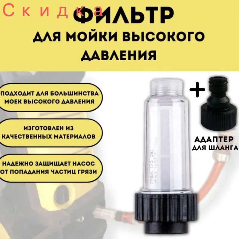 Фильтр для мойки высокого давления с адаптером для садового шланга / Аксессуар для минимоек Kitchenware Store/ фильтр для автомойки