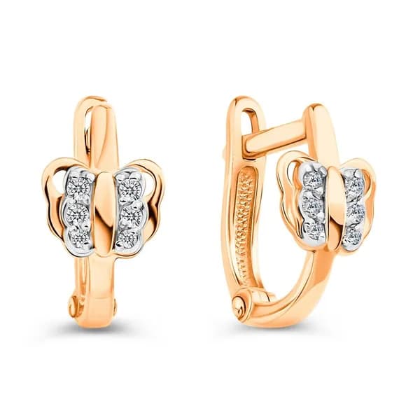 Серьги Бабочка детские с фианитами из красного золота 375 пробы 585GOLD