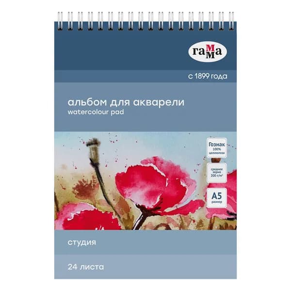 Альбом для рисования 24л., А5, на спирали Гамма "Студия", 200г/м2, среднее зерно
