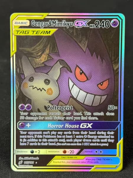 Портативные карты PKM S Настройка и прокси высококачественной фольги Gengar&Mimikyu-GX Team Up#165