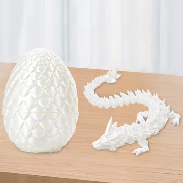 3D-печать: дракон с яйцом из PLA, белый шелковый цвет, высота яйца 8,5 см