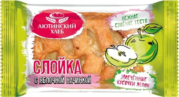 Слойка с яблочной начинкой 80 г, Аютинский хлеб