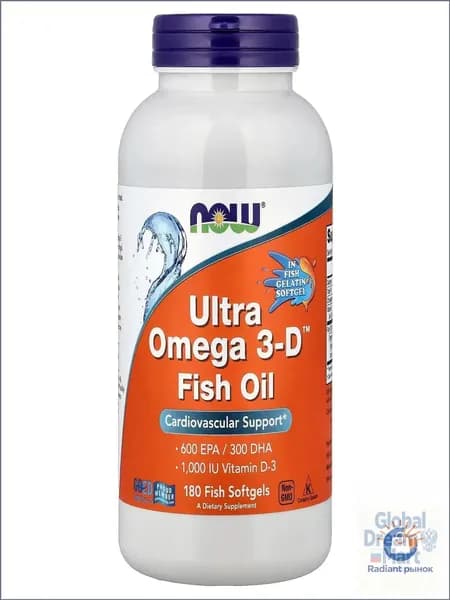NOW Foods, Ultra Omega 3-D Рыбий жир, 600 EPA/300 DHA, Fish Oil, 180 софтгелей