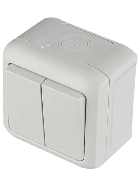 Переключатель двухклавишный (проходной) Legrand Quteo полугерметичный IP44 серый