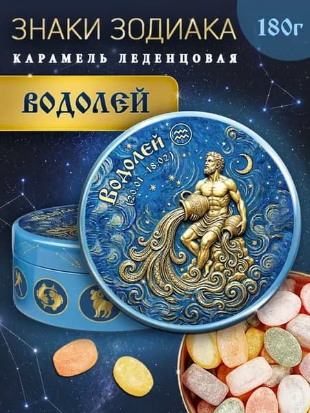 Леденцы в жестяной банке знак зодиака Водолей 1 шт 180гр