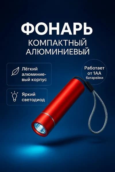 Фонарик LED алюминиевый компактный (красный) карманный светодиодный фонарь на 1 батарейке AA