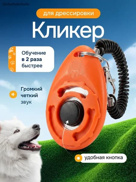 Кликер для дрессировки собак, с браслетом и карабином, кнопкой, цвет оранжевый