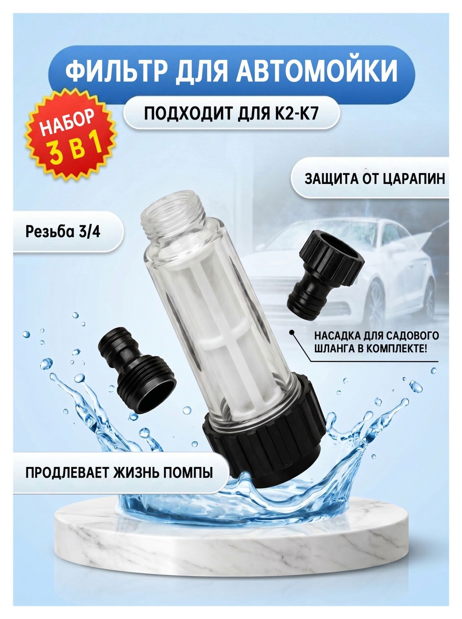Фильтр для мойки высокого давления Karcher, Huter, Stihl, Champion - 1 шт. для чистой воды и защиты оборудования