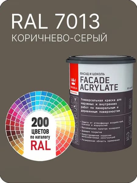 Tikkurila Facade Acrylate краска для фасадов и интерьеров цвет коричнево-серый Ral 7013 0.9 л.