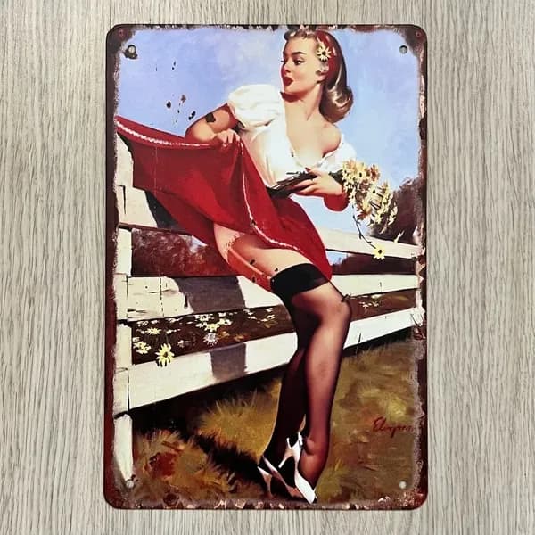 Табличка металлическая интерьерная Pin-Up Девушка Пинап