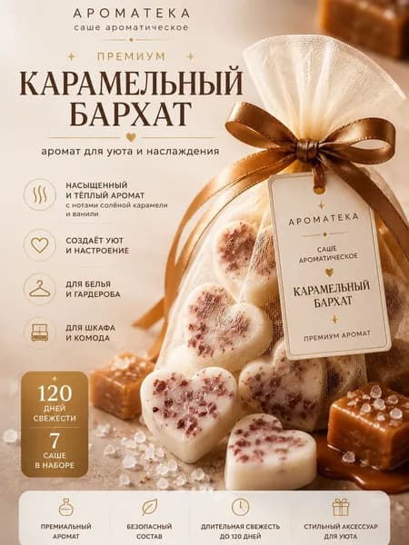 Ароматической саше для белья в шкаф, для дома АРОМАТЕКА, карамельный бархат