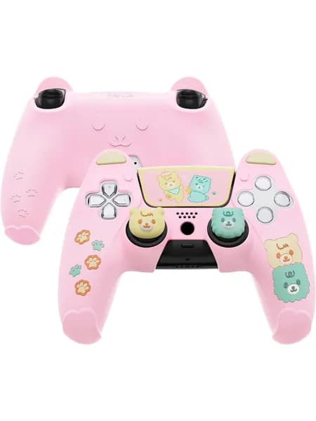 PlayVital силиконовый чехол Cute Bear для контроллера PS5, Kawaii Cover, совместим с зарядной станцией, защита Gamepad, наклейка на Touch Pad и накладки на стики