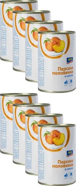 Персики Aro половинки в сиропе, комплект: 8 упаковок по 420 г