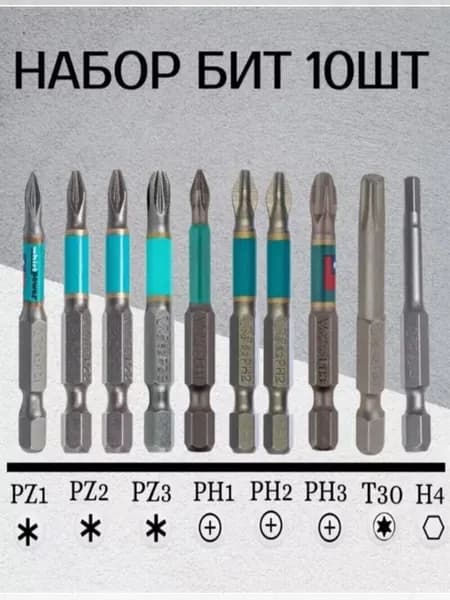 Биты для шуруповерта и дрели магнитные PZ1 PZ2 PZ3 PH1 PH2
