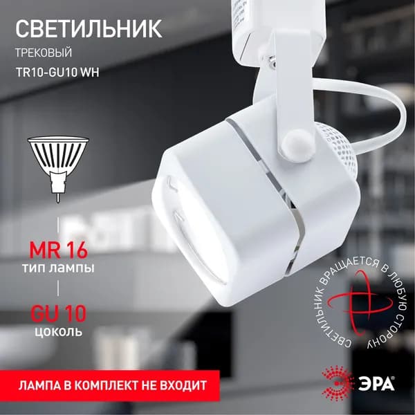 Трековый светильник однофазный ЭРА TR10-GU10 WH под лампу MR16 белый Б0044261