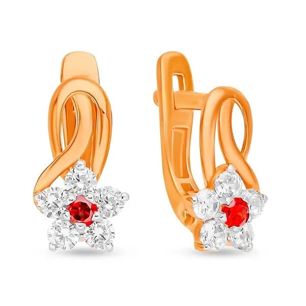 Серьги детские с фианитами из красного золота 375 пробы 585GOLD