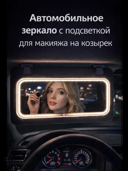 Зеркало автомобильное с LED подсветкой на козырек