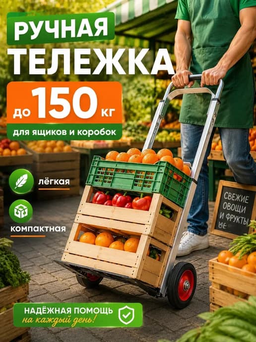 Тележка складная грузовая 150 кг 2 колеса для склада