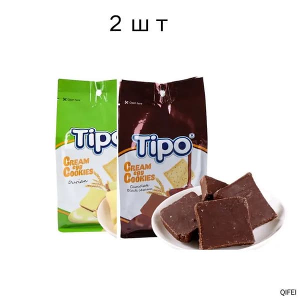 Хлебные ломтики Tipo со вкусом дуриана и шоколада, по 1 упаковке каждого вида (всего около 18 шт), 180 г