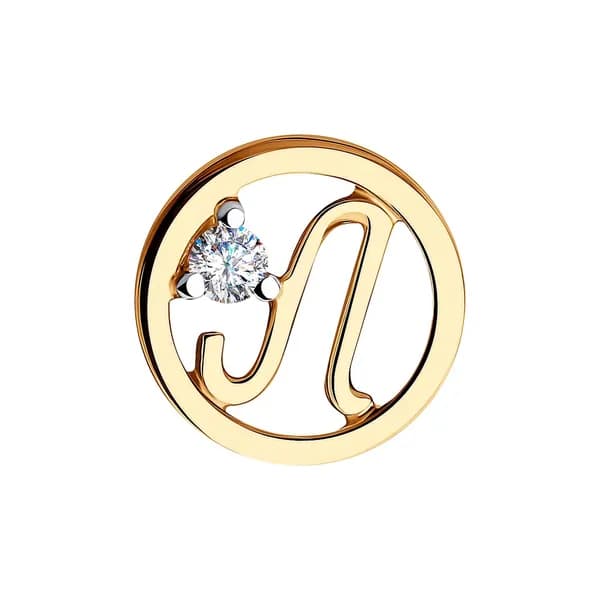 Золотая подвеска-буква Л DIAMANT-ONLINE с фианитом 585 пробы