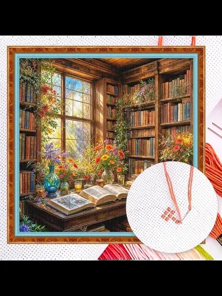 Уютный замок для учебы Вышивка крестом 40x40см DIY
