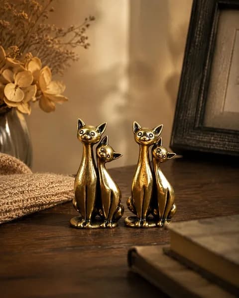 Статуэтка кошки латунь, фигурка пара котов, декор для дома