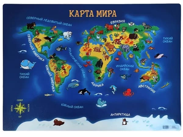 Накладка на стол "Карта мира" для школьников, обучающая, подкладка-коврик для письма с рисунком, настольная пластиковая подложка, А3 (460 х 330 мм), 430 мкм