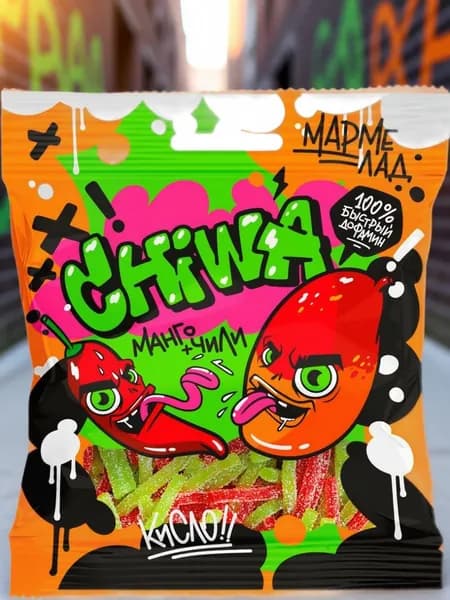 1шт. Мармелад Chiwa спагетти манго чили 75 г