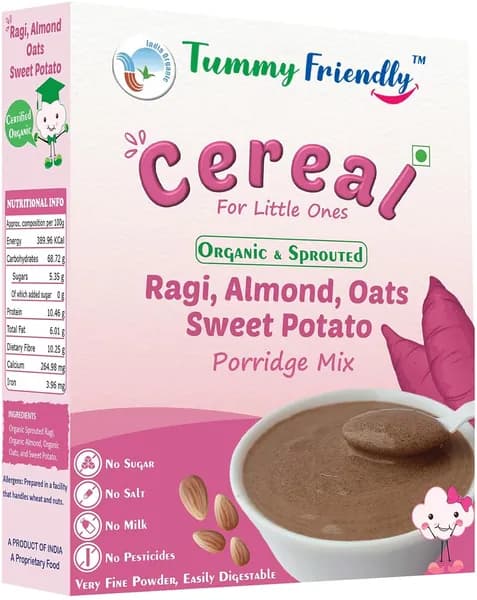 Tummy Friendly Органическая смеси из пророщенной рапы, миндаля, овсянки и моркови, повышение кальция, для всех типов кожи, 200 г