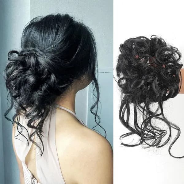 вьющиеся кусочки волос в стиле шиньон 20cm Черный парик