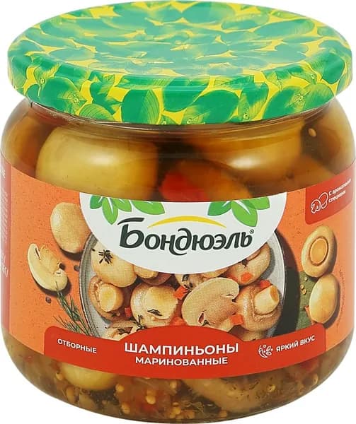 Шампиньоны БОНДЮЭЛЬ маринованные с ароматными специями (Россия) 350мл