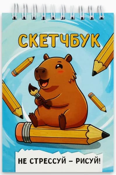 Скетчбук для рисования "Капибара" с твёрдой задней подложкой, творческий блокнот для скетчей, формат А6, 80 листов, 100 г/м2