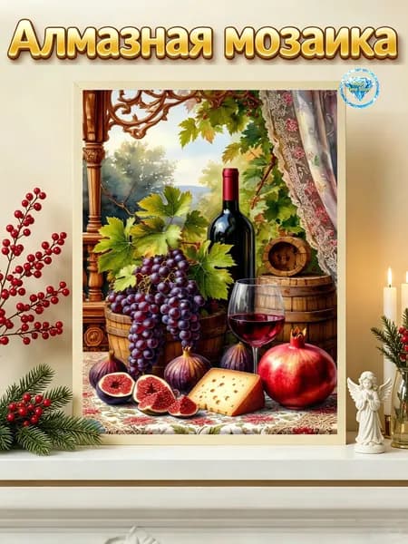 Алмазная мозаика 30x40 см Фрукты и вино , полная зашивка, DIY набор, без рамки, для кухни и ресторана