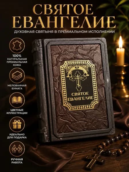 Подарочная книга Святое Евангелие в кожаном переплете ручной работы премиальное издание из натуральной кожи, православный подарок