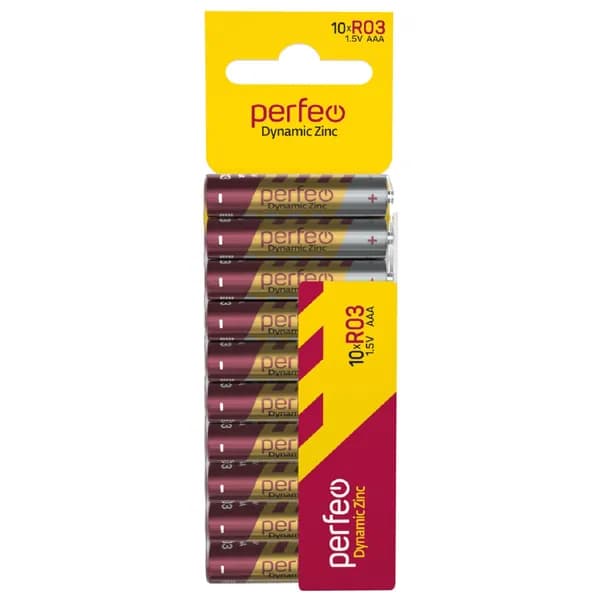 Батарейки Perfeo R03 AAA CARD Dynamic Zinc солевые мизинчиковые, 10шт, 1.5V