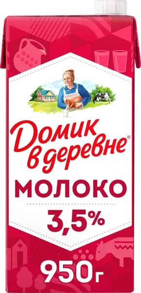 Молоко ультрапастеризованное ДОМИК В ДЕРЕВНЕ 3,5%, без змж, 950г 3 шт.