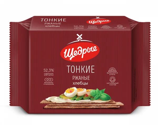 Щедрые Хлебцы хрустящие тонкие ржаные, 170 гр/